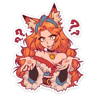 🤨 Desenho animado, Garota, Orelhas de raposa, Pontos de interrogação, Anime, Confuso, Fantasia, Adesivo whatsapp sticker