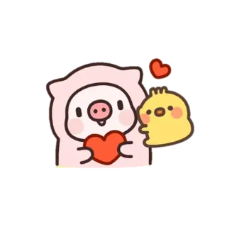 😘 豚, ひよこ, ハート, かわいい, 動物, 漫画, 愛 telegram sticker
