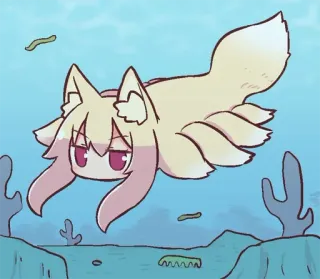 🐟 Anime, Manga, Kawaii, Mignon, Animal, Renard, Mer, Sous-marin telegram sticker