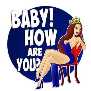 😴 BABY! HOW ARE YOU? 여자, 만화, 왕관, 질문, 인사, 아기 telegram sticker