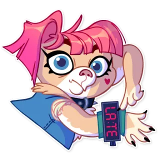 ⌚ LATE cão, cachorro, desenho animado, relógio, atrasado, cabelo rosa, tempo whatsapp sticker