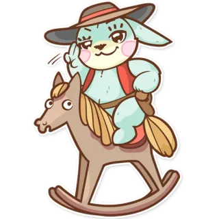 😏 zwierzę, królik, kowboj, kapelusz, koń na biegunach, naklejka, kreskówka telegram sticker