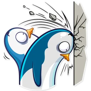 😵 pinguino, muro, colpo, cartone animato, animale whatsapp sticker