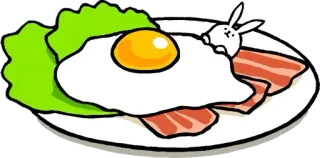 🍳 colazione, cibo, uovo, pancetta, lattuga, coniglio, carino, pasto telegram sticker
