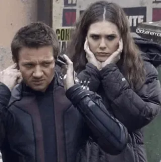 🌪 elizabeth olsen, jeremy renner, feiticeira escarlate, gavião arqueiro, marvel telegram sticker