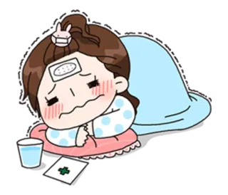 🤒 болен, плохо, грустно, жар, кровать, головная боль, мультфильм whatsapp sticker