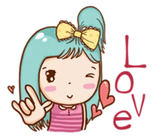 🤘 Love Cartoon, Mädchen, Liebe, Kawaii, Süß, Herz telegram sticker