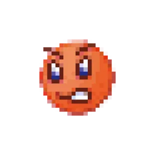 😡 pixelado, emoji, molesto, naranja, cara whatsapp sticker