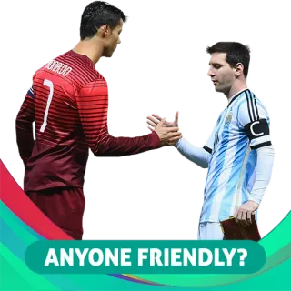 🤝 Cristiano Ronaldo ANYONE FRIENDLY? football, soccer, sports, Lionel Messi, Ronaldo, friendly telegram sticker