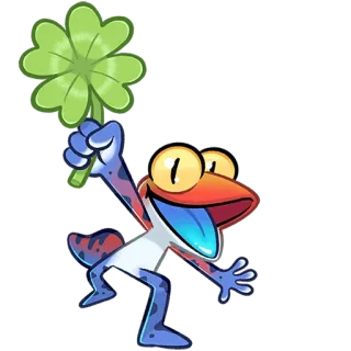 🍀 Eidechse, Cartoon, Klee, Glück, Tier, Vierblättriges Kleeblatt, Grün telegram sticker