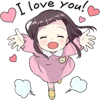 😍 I love you! amor, corações, fofo, anime, desenho animado, menina telegram sticker