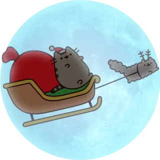 🎅 Pusheen Pusheen, 猫, クリスマス, サンタ, そり, トナカイ, 月 telegram sticker