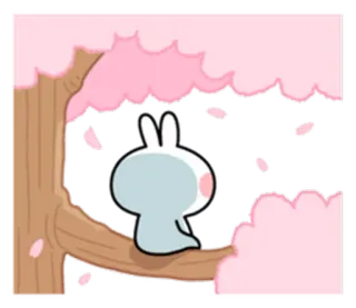 😞 Hase, Baum, Kirschblüte, süß, Tier, Frühling, kawaii whatsapp sticker