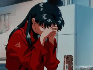 😞 Misato Katsuragi Neon Genesis Evangelion Аниме, Грустный, Мисато, Евангелион, Мультфильм whatsapp sticker