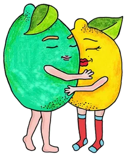 💑 Zitrone, Limette, Frucht, Umarmung, Cartoon, Niedlich telegram sticker