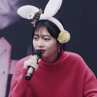 🎟 mulher, orelhas de coelho, microfone, asiática, suéter, ídolo, cantora, artista telegram sticker