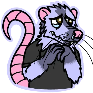 🥺 zarigüeya, triste, llorando, dibujo animado, sticker, animal, mamífero, angustiado whatsapp sticker