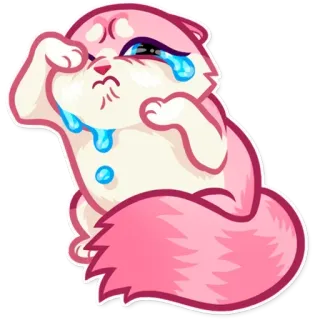 😢 kucing, menangis, sedih, stiker, merah muda whatsapp sticker