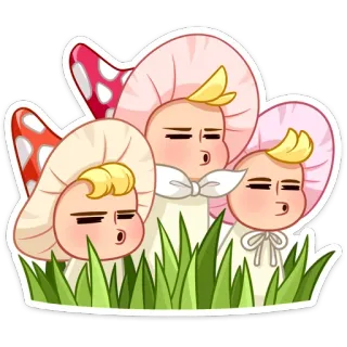 😐 грибы, милые, мультик, трава, грибы telegram sticker