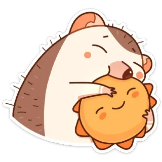 🌞 Igel, Sonne, Umarmung, niedlich, Cartoon, Tier telegram sticker