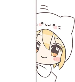 👀 Аниме, Девушка, Кот, Каваий, Милый, Наклейка whatsapp sticker