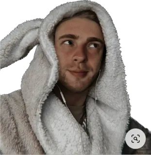 🐇 hombre, orejas de conejo, sudadera con capucha, retrato, casual, relajación, interior telegram sticker