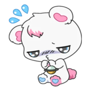 😞 süß, Bär, Cartoon, Kawaii, Schweiß, ängstlich, Planet, sitzend whatsapp sticker