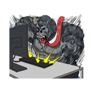😡 ape, gorilla, office, keyboard, rage, work, angry whatsapp sticker