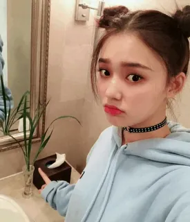 💮 selfie, woman, indoor, portrait, young adult, bathroom telegram sticker