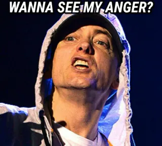 😡 Eminem WANNA SEE MY ANGER? Eminem, rappeur, musique, colère, mème telegram sticker