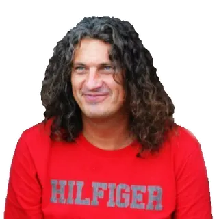 😌 HILFIGER мужчина, длинные волосы, красная рубашка, одежда, мода telegram sticker