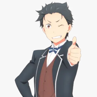 👍 anime, character, thumbs up, suit, smiling telegram sticker