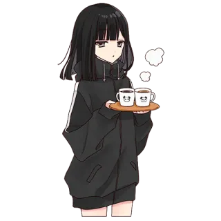☕️ Anime Mädchen, Kaffee, Kawaii, Süß, Schwarze Haare, Digitale Kunst, Panda, Kaffees whatsapp sticker
