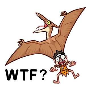 ❓ WTF? pterodactyl, cartoon, caveman, dinosaur, shock, surprise telegram sticker