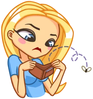 😣 Frau, Portemonnaie, leer, pleite, traurig, Geld, Armut telegram sticker