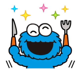 😃 Cookie Monster Sesame Street krümelmonster, sesamstraße, cartoon, hungrig, messer, gabel, süß whatsapp sticker