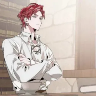 🥀 anime, red hair, male, character, fantasy, bookshelf telegram sticker
