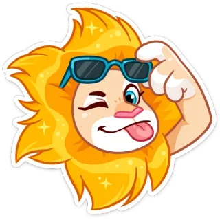 😉 狮子, 卡通, 动物, 太阳镜, 吉祥物, 搞笑, 眨眼 telegram sticker