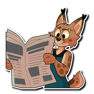 📰 животное, чтение, газета, пушистый, рысь, мультфильм telegram sticker