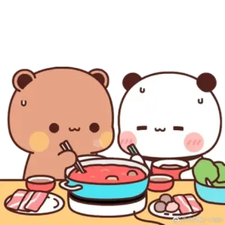 💟 desenho animado, ursos, comendo, panela quente, fofo, kawaii telegram sticker