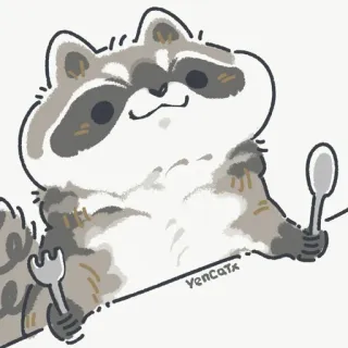 🍴 raccoon, cute, animal, spoon, fork telegram sticker