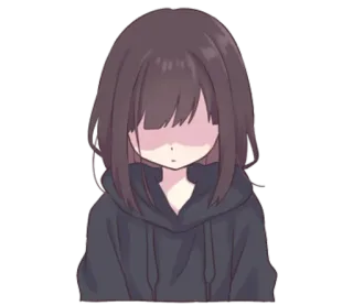 😞 Anime, Dziewczyna, Bluza z kapturem, Słodki, Smutny telegram sticker
