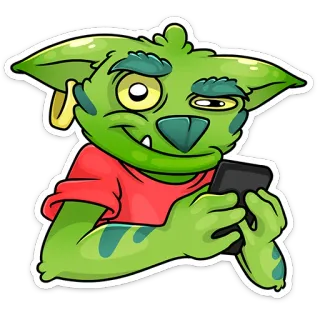 😉 goblin, desenho animado, fantasia, verde, personagem, telefone, monstro whatsapp sticker