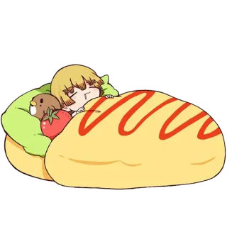 💎 Anime, Cartone animato, Omurice, Dormire, Kawaii, Carino, Cibo telegram sticker