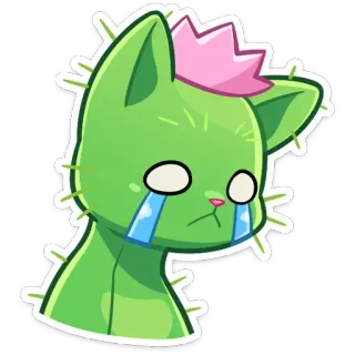 😭 cactus, chat, triste, pleurs, plante, animal, autocollant, kawaii telegram sticker