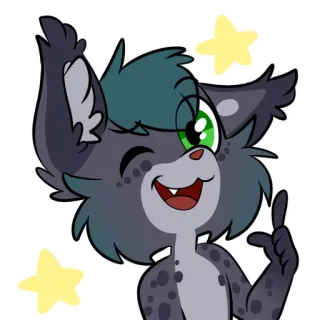 😘 gato, antropomórfico, dibujos animados, animal, amigable, feliz, guiñando, estrellas whatsapp sticker