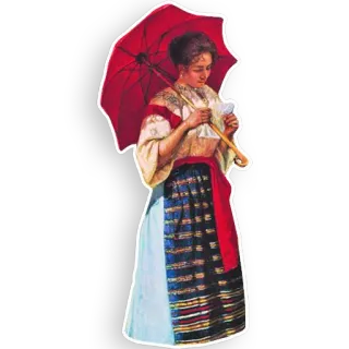 ⛱ woman, umbrella, red, portrait, dress, traditional clothing telegram sticker