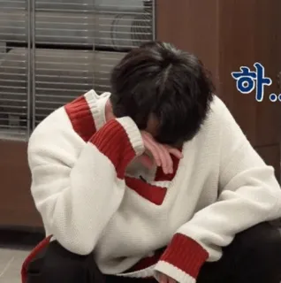 😞 하.. homme, triste, coréen, soupir, déception, épuisement, expression telegram sticker