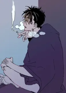 🌟 Anime, Merokok, Pria, Karakter, Manga, Duduk, Rokok telegram sticker