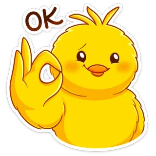 👌 OK ok, ptak, żółty, słodki, zgoda, emoji, akceptacja, kurczak telegram sticker